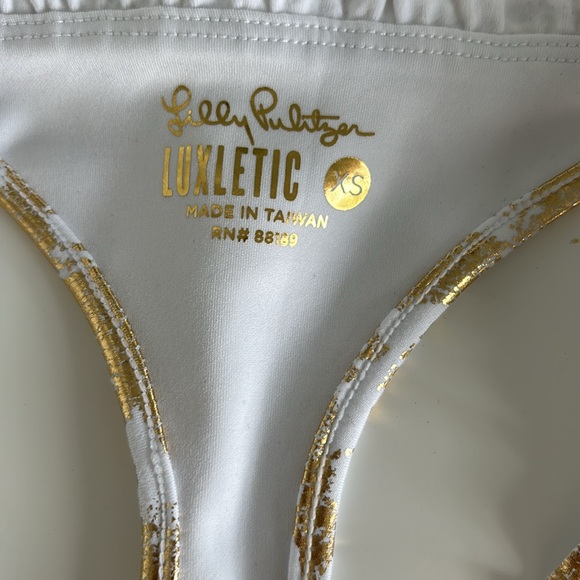 Lilly Pulitzer Gold Shoreline Foil LINDSAY SPORTS BRA Luxletic UPF50+ NWT - Picture 3 of 4